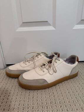 Allen Edmonds Cream and Gum Low-Top Sneakers with Gray Suede Accents